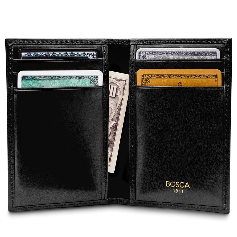Bosca Men's Leather Card Holder Wallet â€“ Italian Full Grain Vegetable Tanned Credit Card Case â€“ 6 Card Slots, 2 Receipt Wells â€“ Classic Glossy Finish â€“ Gift-Ready Packaging - Black - Image 4